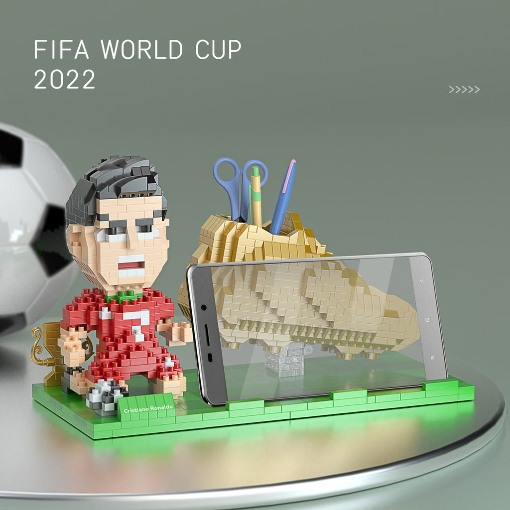 2022 World Cup Pen Holder Cristiano Ronaldo Cell Phone Bracket Dual-use Building Blocks P2174