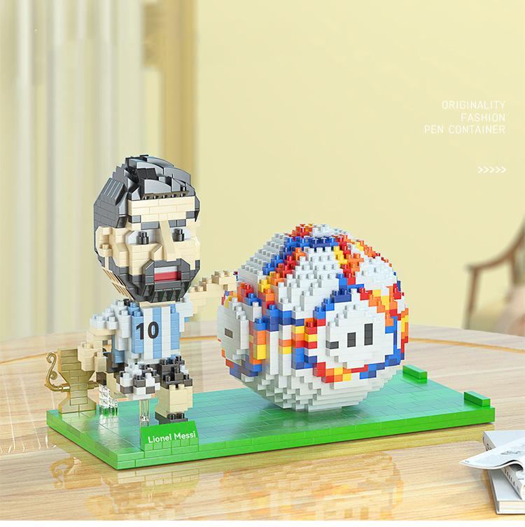 2022 World Cup Pen Holder Lionel Messi Cell Phone Bracket Dual-use Building Blocks P2171